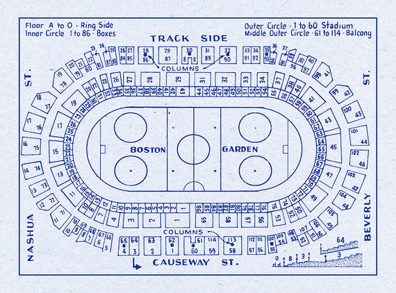 Vintage Print Of Boston Garden Hockey Seating Chart On Photo Etsy