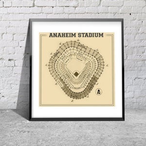 Impresión del plano de asientos del estadio Anaheim vintage en papel fotográfico, papel mate o lienzo