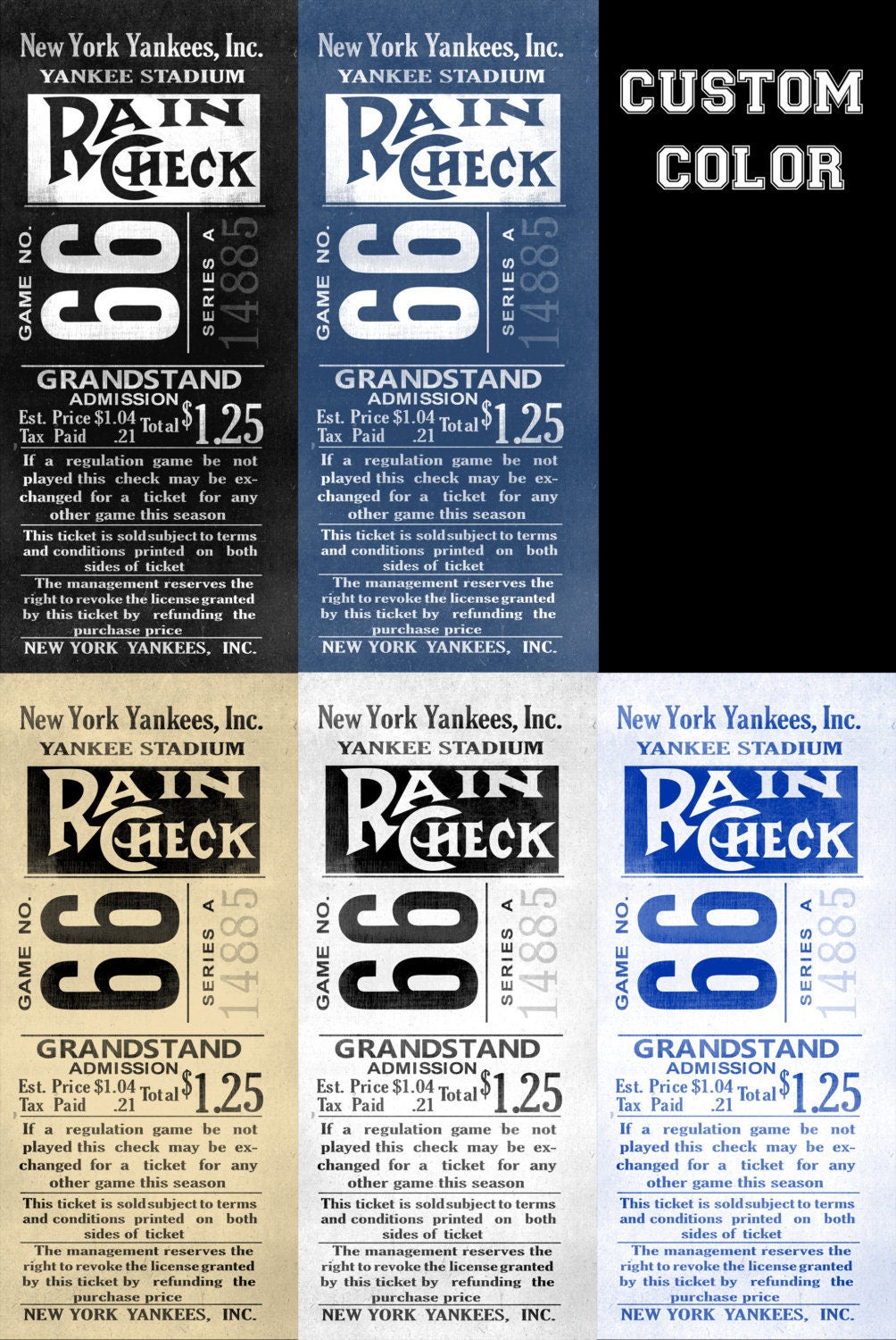print of vintage new york yankees ticket stub on photo paper matte