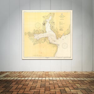 Grabado antiguo de Alaska - Carta náutica de la bahía de Iliamna, costa sur, sobre papel mate, papel fotográfico o lienzo estirado.