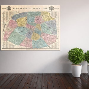 Vintage-Stil-Druck von Paris Karte auf Premium Luster Fotopapier, schwere Matt Papier oder gestreckt Leinwand