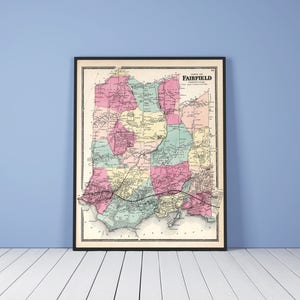 Print of Antique Map of Fairfield, Connecticut on Matte Paper, Photo Paper, or Stretched Canvas. Free Shipping!