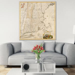 Afdrukken van een vintage kaart van koloniaal New England op fotopapier, mat papier of canvas