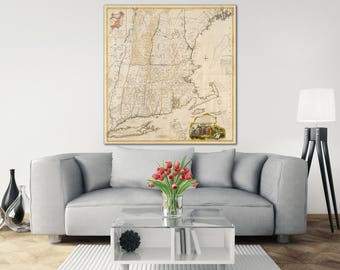 Vintage Colonial New England Map Print: Photo, Matte, or Canvas