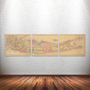 Druck der Vintage Long Island Triptychon Karte Fotopapier Mattpapier Leinwand Dekor Antike Seekarte Blueprint Linie New York