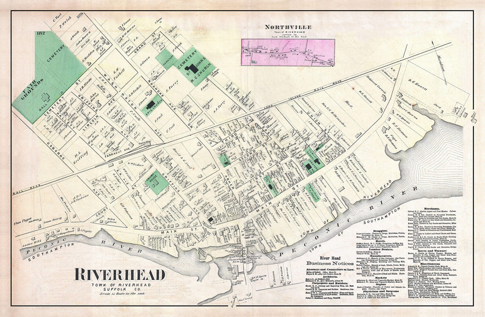Vintage Print of a Map of Riverhead in Southold Suffolk County Etsy