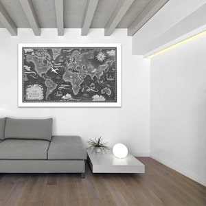 Vintage antike kulturelle Air France Weltkarte Airline Flugzeug auf Fotopapier Matt Papier Leinwand Kunst Home Decor Giclée-Druck