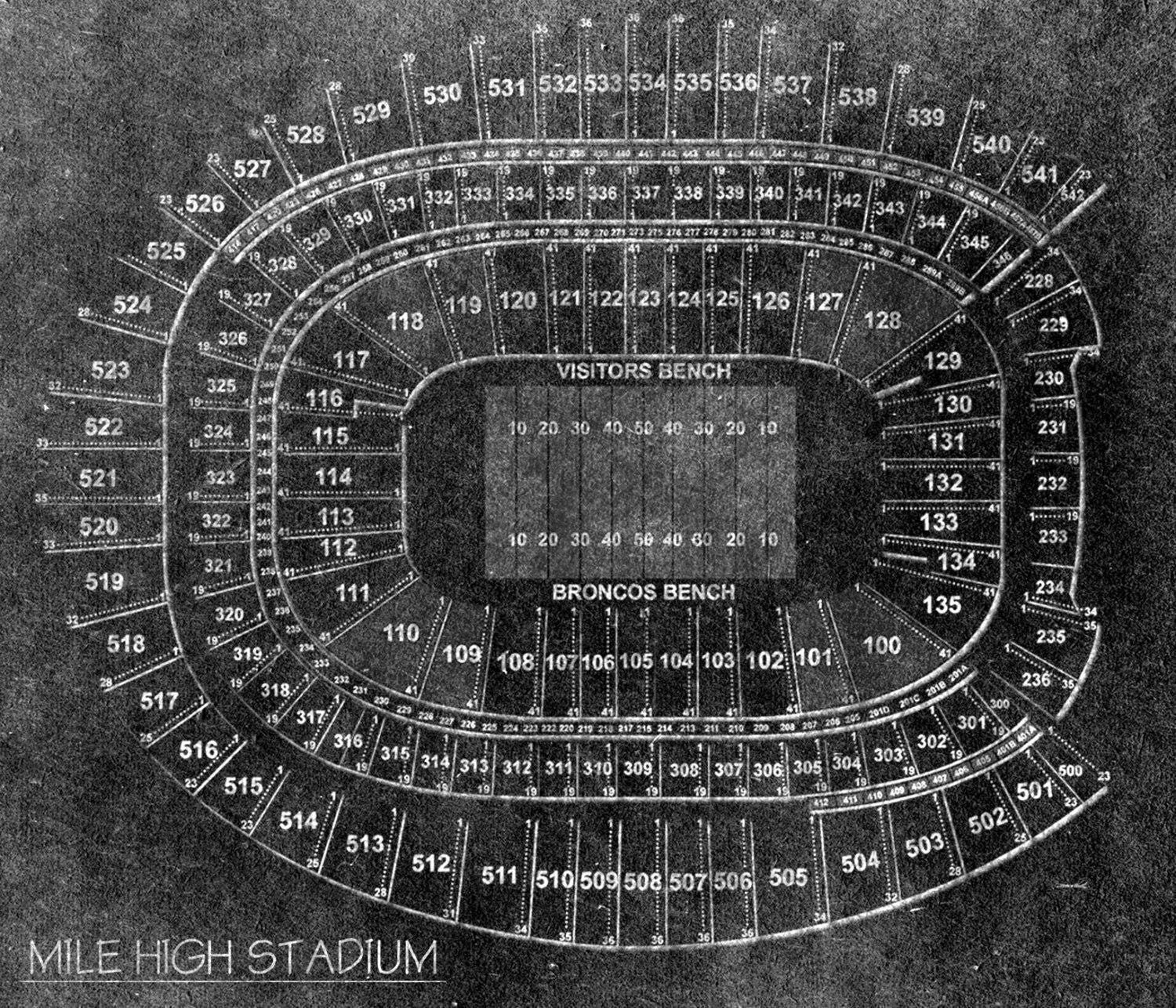 Print of Vintage Mile High Stadium Seating Chart Seating Chart on Photo
