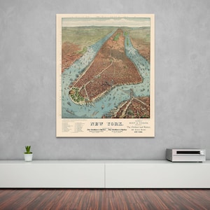 Afdruk van een antieke kaart met uitzicht op de stad New York op fotopapier, mat papier of opgespannen canvas