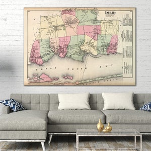 Impression d'une carte ancienne d'Islip, Long Island, New York sur papier photo, papier mat ou toile tendue
