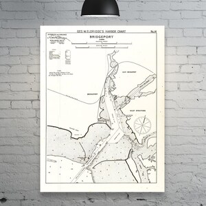 Impresión antigua de una carta náutica de Bridgeport, Connecticut, en papel fotográfico, papel mate o lienzo Giclée de su elección.