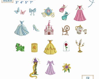 Mini Icons Princess Embroidery Design Bundle, Disney Princess Embroidery File, Disney Trip, Disneyland Trip, Fantasyland Gift, Baby Girl