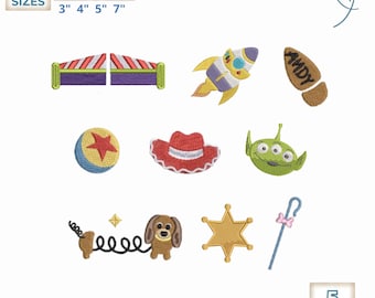 Toy Story Icons-borduurontwerpbundel, set 9 Toy Story-borduurbestand, Disney World-familie, familie-uitstapje, Disneyland-reis