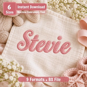 Stevie Baby Script Broderitypsnitt, Vintage Cursive BX-typsnitt, Maskinbroderialfabet, Barnbokstäver, Babynamntypsnitt, PES DST