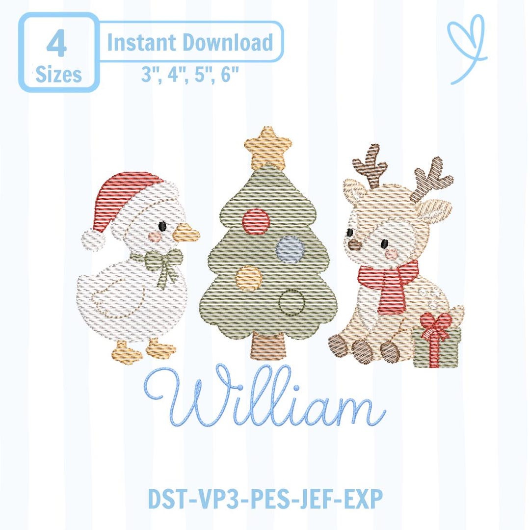 Sketch Stitch Christmas Duck Reindeer Trio Embroidery Design, Holiday ...