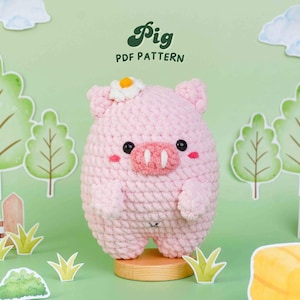 Pig Crochet Pattern, Animal Character Design, Animal Shelf Display Accent, Nature Theme Home Decor, Animal Crochet Pattern, PDF Pattern