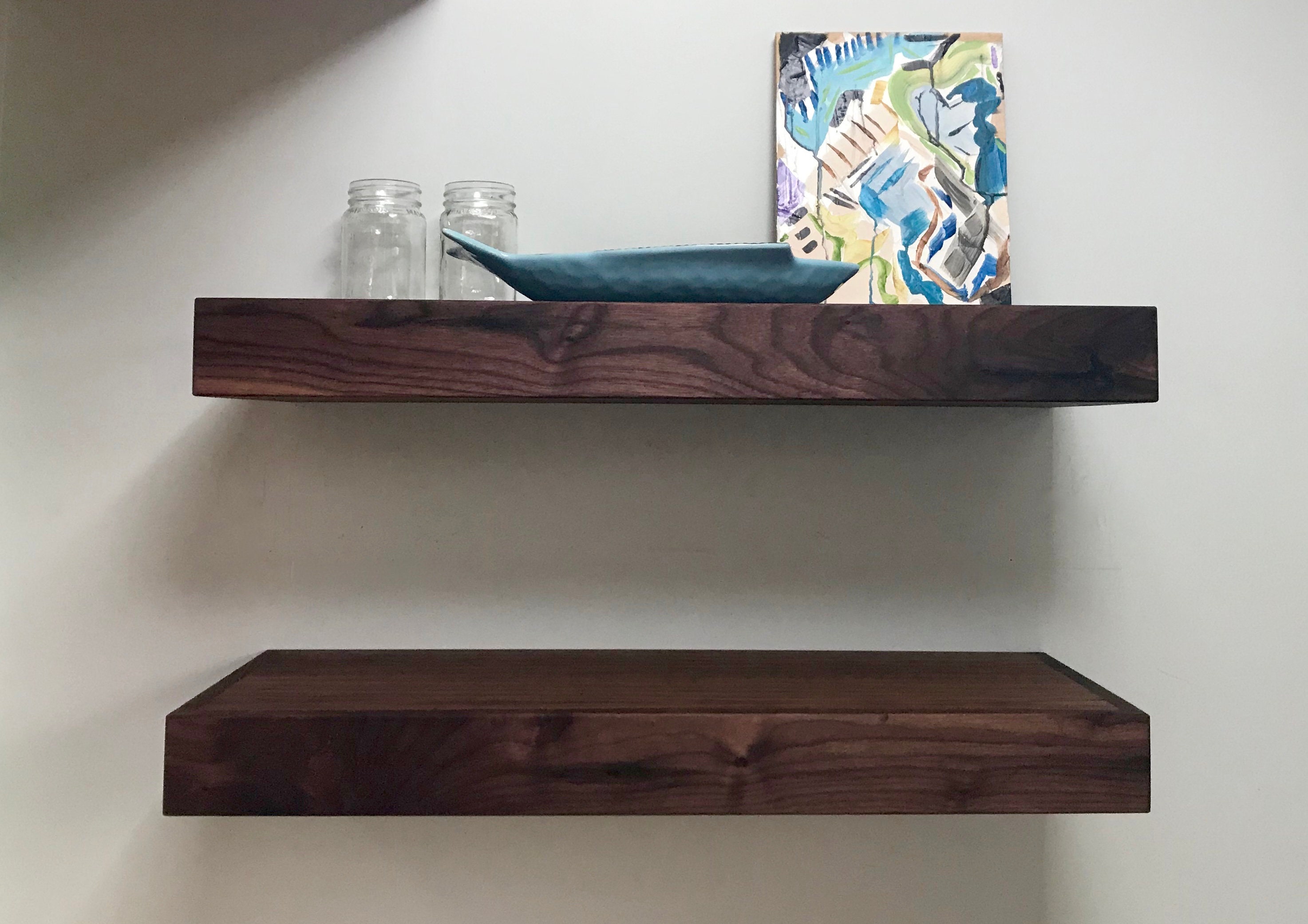 Floating Shelf Walnut kitchen shelf Open kitchen shelves Walnut shelves