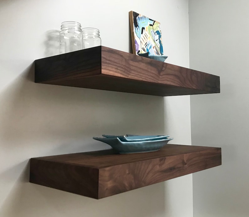 Walnut White Oak Mahogany Floating Shelves Floating Shelf Etsy
