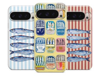 Vintage Tinned Fish Sardines Phone Case for Pixel 10 9 8, iPhone 16 17e 14 Pro Max 13 15, Samsung S26 A37 A57 A26 A17 A56 A36 S24 Fe S25