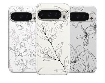Minimalist Floral Phone Case, Botanical Line Art Case,Aesthetic Protective Matte TPU Gel Cover for iPhone 17e 16 15, Samsung S26, Pixel 10a