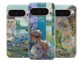 Cottage Garden Impressionist Painting Phone Case, Water Lily Floral Cover for iPhone 14 15 Pro 16 17e, Samsung Galaxy S26, Google Pixel 10a