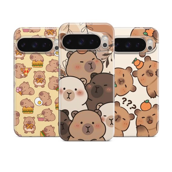 Kawaii Bear Phone Case, Cute Capybara Pattern, Matte Print Clear Edge TPU Gel Cover, iPhone 17 16 15, Samsung S26 S25 A57, Google Pixel 10a
