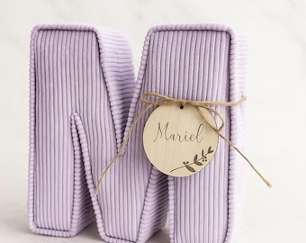 Personalisierter Stoffbuchstabe aus Cord – Namensdeko Kinderzimmer – Handgemachte Buchstaben – Geschenk zur Geburt oder Taufe