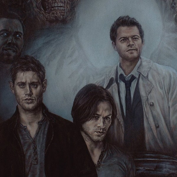 Supernatural TV Show Fanart Luster 8x10 11x14 Photo Print Sam Dean Winchester Angel Demon Castiel Lucifer Crowley