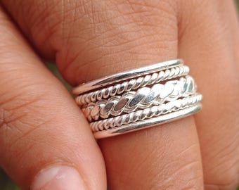 Sterling Silver Stacking Rings Set, Braided and Twisted Bands, Minimalist Jewelry