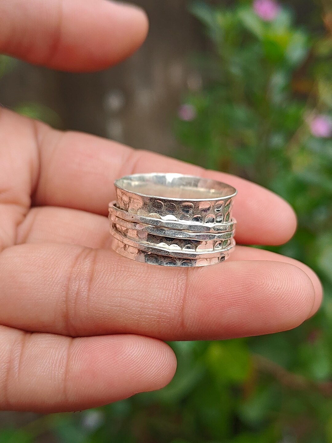 Hammered Sterling Silver Spinner Ring, Wide Fidget Ring - Etsy