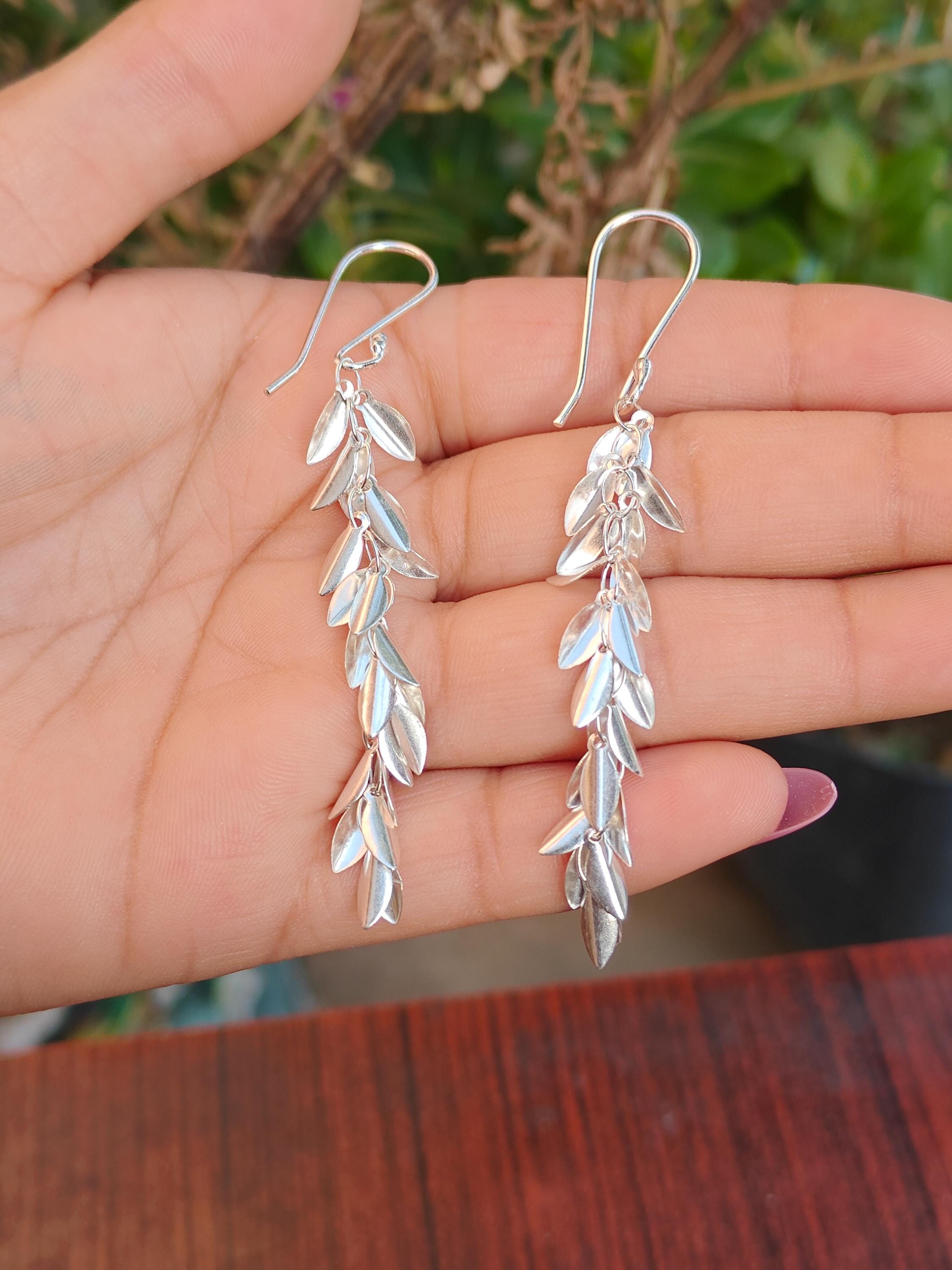 Orecchini Pendenti Grandi A Foglia Color Argento - Fatto A Mano In Argento Tibetano