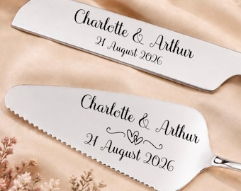 Custom Wedding Cake Serving Set | Personalised Slicer and Divider | Gift for Couple | Anniversary Present | Engraved Ceremony Server Set