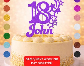 Glitter Cake Topper Personalised | Luxury Custom Birthday Decor | Any Name & Age | 15cm Glitter Cardstock | Choice of Glitter Colours