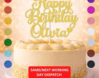 Glitter Cake Topper Personalised | Luxury Custom Birthday Decor | Any Name & Age | 15cm Glitter Cardstock | Choice of Glitter Colours