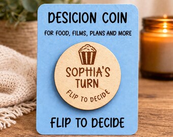 Personalized Decision Coin for Food and Plans | Custom Name Wooden Flip Coin | What's for Dinner Decision Maker | Takeaway Stocking Filler