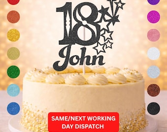 Glitter Cake Topper Personalised | Luxury Custom Birthday Decor | Any Name & Age | 15cm Glitter Cardstock | Choice of Glitter Colours