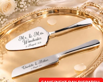 Custom Wedding Cake Serving Set | Personalised Slicer and Divider | Gift for Couple | Anniversary Present | Engraved Ceremony Server Set