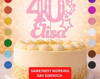 Glitter Cake Topper Personalised | Luxury Custom Birthday Decor | Any Name & Age | 15cm Glitter Cardstock | Choice of Glitter Colours
