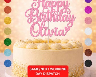 Glitter Cake Topper Personalised | Luxury Custom Birthday Decor | Any Name & Age | 15cm Glitter Cardstock | Choice of Glitter Colours
