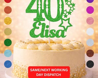 Glitter Cake Topper Personalised | Luxury Custom Birthday Decor | Any Name & Age | 15cm Glitter Cardstock | Choice of Glitter Colours