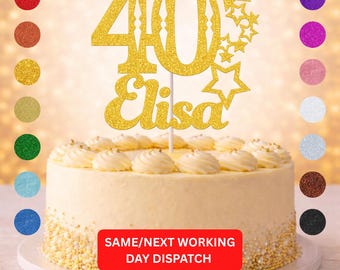 Glitter Cake Topper Personalised | Luxury Custom Birthday Decor | Any Name & Age | 15cm Glitter Cardstock | Choice of Glitter Colours