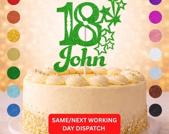 Glitter Cake Topper Personalised | Luxury Custom Birthday Decor | Any Name & Age | 15cm Glitter Cardstock | Choice of Glitter Colours