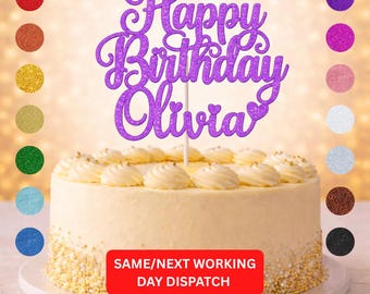 Glitter Cake Topper Personalised | Luxury Custom Birthday Decor | Any Name & Age | 15cm Glitter Cardstock | Choice of Glitter Colours