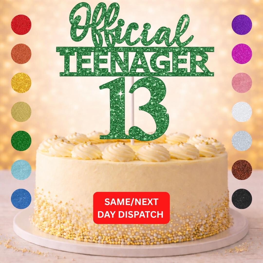 Glitter Teenager 13 Topper | 13th Birthday Cake Decoration | Teenager ...