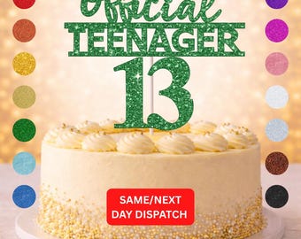 Glitter Teenager 13 Topper | 13th Birthday Cake Decoration | Teenager Birthday Party | Choice of Colours | Thirteen Cake Topper | 13