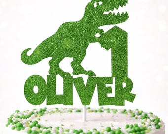 Personalised Dinosaur Birthday Cake Topper | Any Age Any Name | Glitter Cardstock