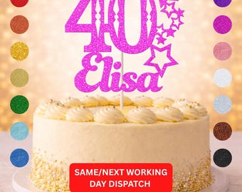 Glitter Cake Topper Personalised | Luxury Custom Birthday Decor | Any Name & Age | 15cm Glitter Cardstock | Choice of Glitter Colours