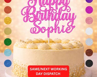 Glitter Cake Topper Personalised | Luxury Custom Birthday Decor | Any Name & Age | 15cm Glitter Cardstock | Choice of Glitter Colours