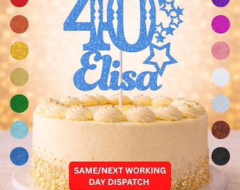 Glitter Cake Topper Personalised | Luxury Custom Birthday Decor | Any Name & Age | 15cm Glitter Cardstock | Choice of Glitter Colours