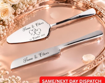 Custom Engraved Wedding Slicer and Divider | Personalised Cake Serving Set | Bridal Shower Gift | Dessert Spatula | Add Names and Date